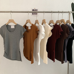 欧瑪莱Uの襟の半袖のtシャツの女性は夏になりました。