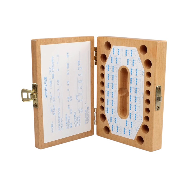 Caja de almacenamiento de dientes de madera personalizada para bebés, caja de regalo de cumpleaños creativa