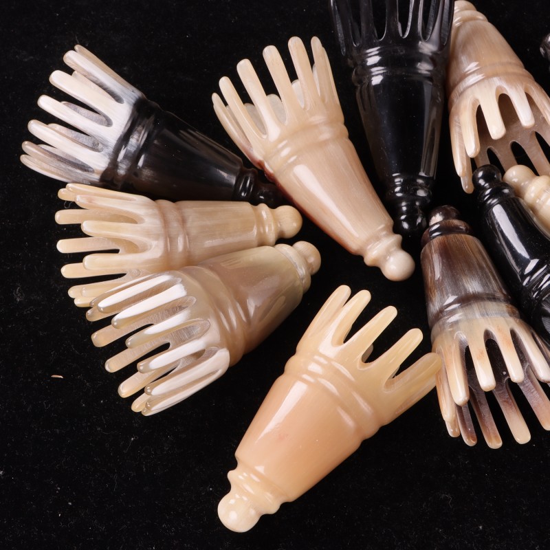 Cuerno nuevo champú peine blanco yak cuerno punta champú peine en forma de flor cuerno masaje peine champú peine fabricante