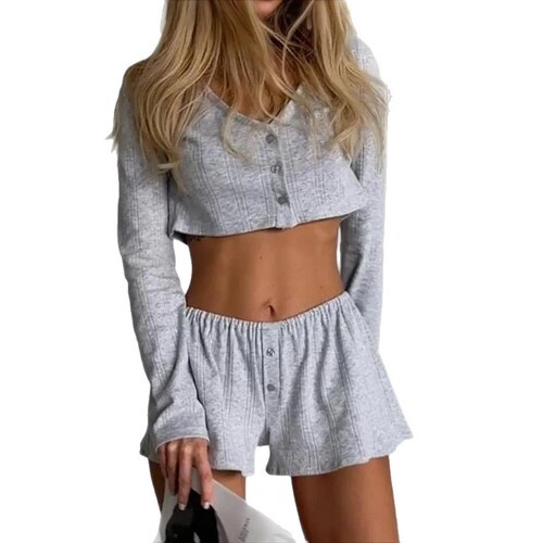 2026 Un ова я рус ска я пи г ама Solid color cardigan casual set