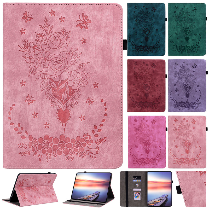 Foreign trade for Samsung T580/T585 printing all-inclusive flat leather cover Tab S9 butterfly rose protective cover