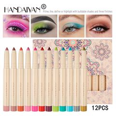 HANDAIYAN 12-PACK RAINBOW EARTH TONE EYELINER STICK SET WITH SHARPENER, LONG-LASTING, CRYSTAL COLOR EYELINER BARS