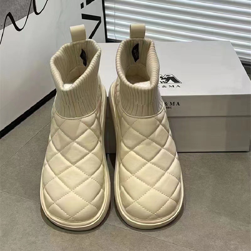 New elastic short snow boots for women's winter thick soles, plush insulation, cotton shoes, socks_voghion.com
