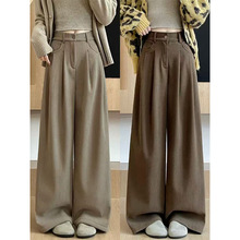 灯芯绒西装裤女秋冬新款小个子高腰显瘦直筒裤休闲慵懒加绒阔腿裤