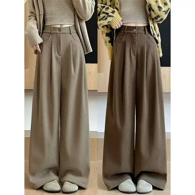 灯芯绒西装裤女秋冬新款小个子高腰显瘦直筒裤休闲慵懒加绒阔腿裤