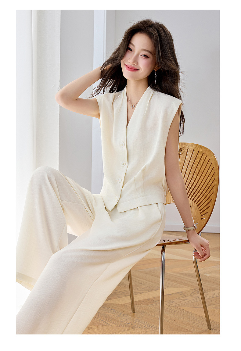 Bộ vest nữ hai dây phối quần ống rộng — màu kaki, màu trắng ngà, màu cà phê chi tiết 19