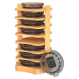竹制多层食品容器盖子收纳架橱柜塑料盖子储存架木制饭盒盖子架