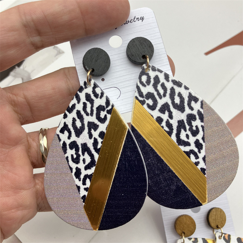 8g Weight Earrings Event & Party Supplies Drop Earrings Classification 1 Pair Ethnic Style Geometric Water Droplets Leopard Stoving Varnish Wood Drop Earrings