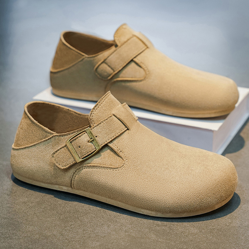 Extra-large size old money style mule slippers for men, suitable for summer outdoor wear, office casual slip-on wide-foot closed-toe Birkenstock shoes