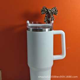 2025新款吸管帽豹纹蝴蝶结吸管帽配件创意吸管帽硅胶吸管套硅胶