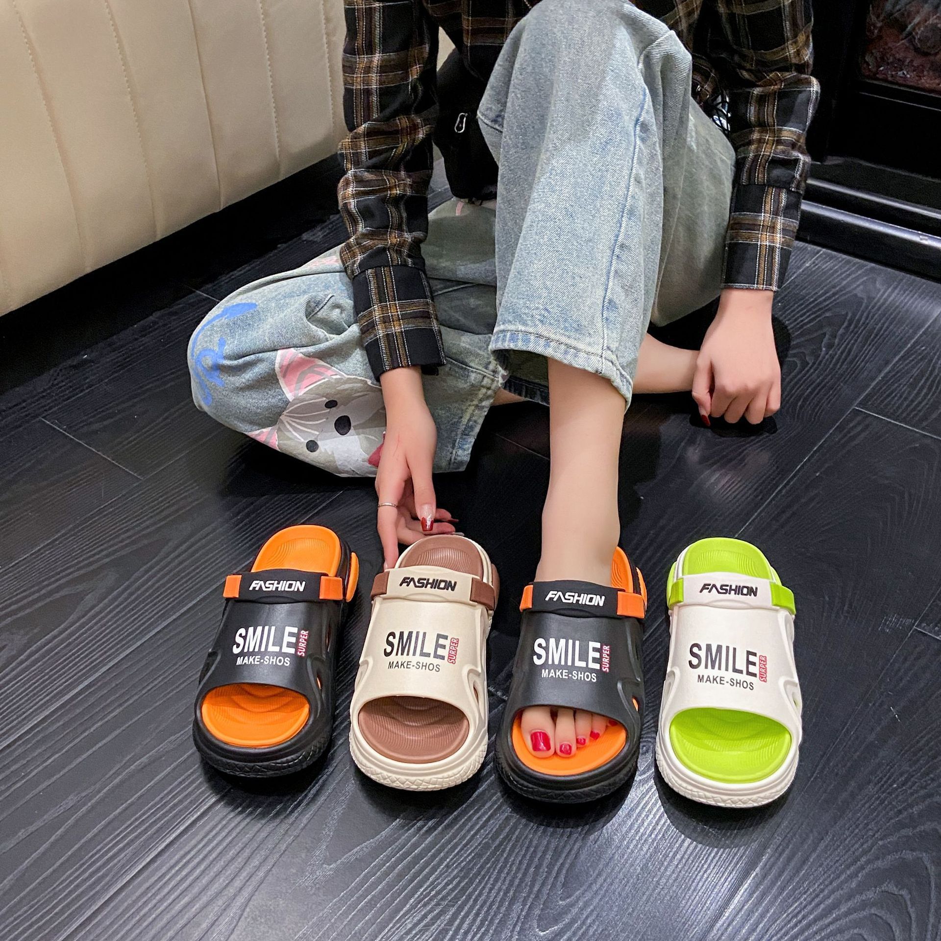 Verano tamaño 47 zapatillas casuales de un hombre pareja de zapatillas de playa de suela gruesa para conducir sandalias de doble propósito mujeres