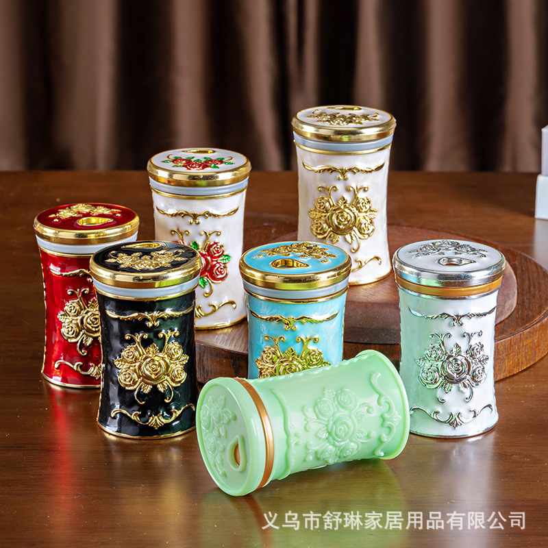 厂家批发欧式创意 新中式浮雕玫瑰花家居装饰按压牙签筒牙签盒