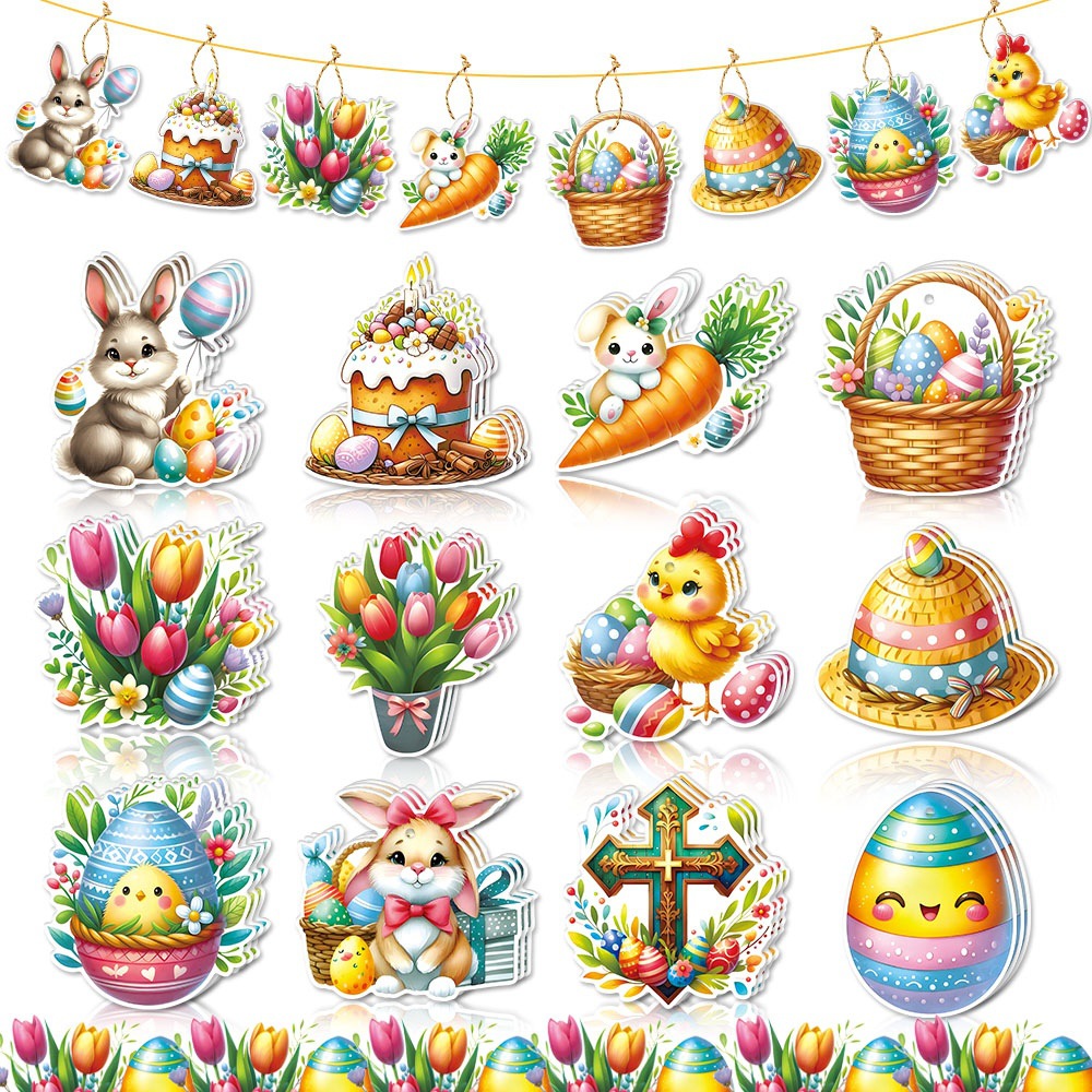 Pascua transfronteriza decoración de fiesta conejo carnaval pollo huevo etiqueta de regalo Pascua pequeña tarjeta de suspensión