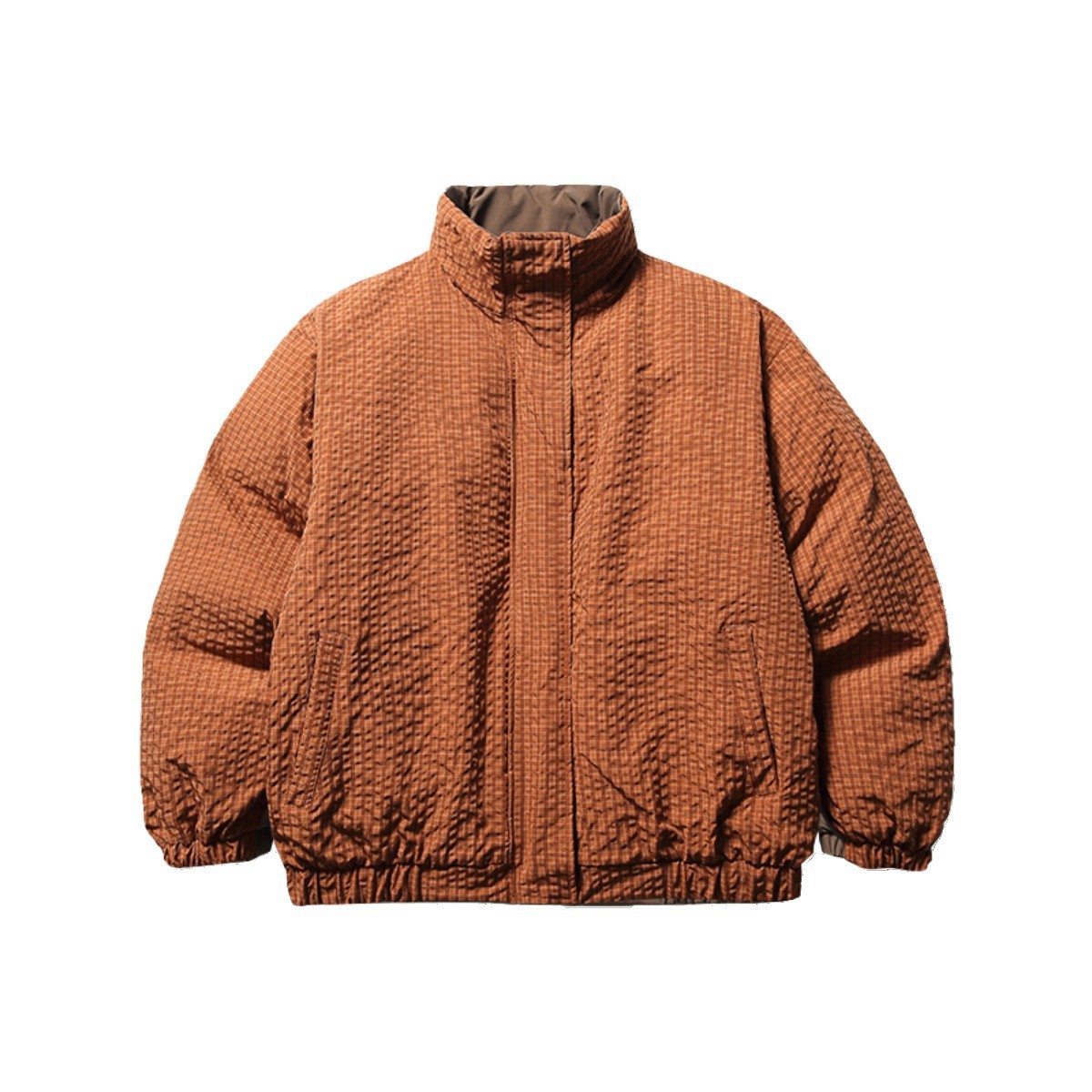 Retro Japanese Style Reversible Winter Coat For Men & Women - Warm Fleece-Lined Oversized Puffer Jacket With Stand Collar, Brown Unisex Outerwear _voghion.com