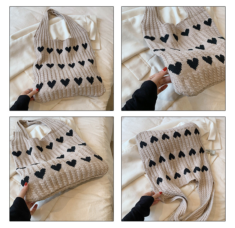 195g Weight Open Closure Type Single Shoulder Strap Strap Type Shoulder Bag Bags Type Street Occasion Women's All Seasons Knit Heart Shape Streetwear Square Open Shoulder Bag