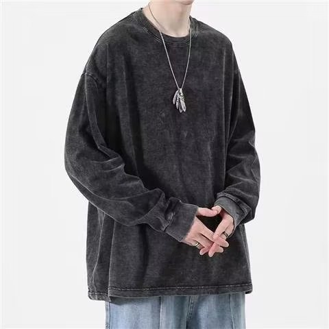 Amerykańska, ciężka, czysta, bawełniana bluza męska w stylu vintage, modny jesienny wzór, oversize'owa, retro, długa_voghion.com