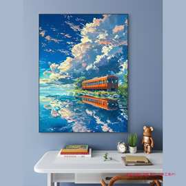 宫崎骏新数字油画diy手工填充填色画治愈解压涂色油彩画装饰挂画