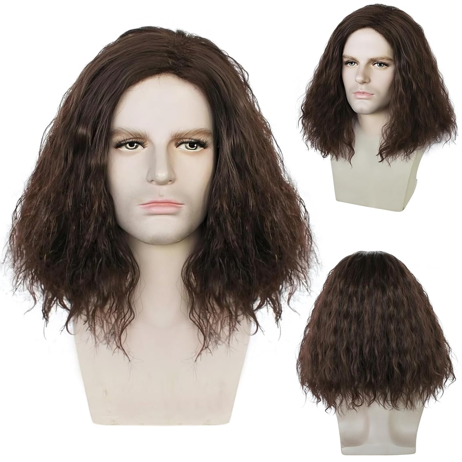 Brown Male Wavy Hair Brown Medium-Length Costume Men's Clothing Rock Halloween Christmas Cosplay