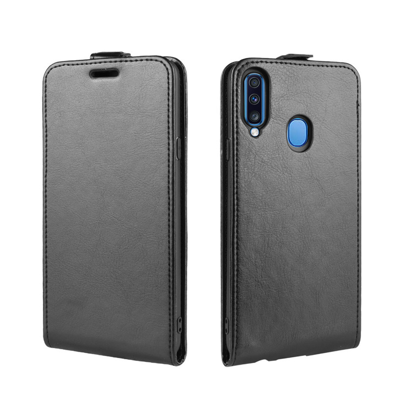 For Samsung Galaxy A20S Phone Case SM-A207F/DS Protective Case Crazy Horse Pattern Upper and Lower Open Leather Case