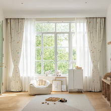 儿童遮光窗帘温柔舒心童趣纸飞机数码印花黑金遮光底布卧室窗帘