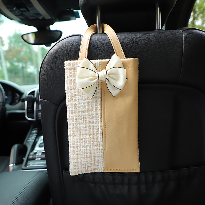 Car Tissue Box Light Luxury Fragrance Seat Back-Mounted Tissue Bag Fashion Goddess Car Tissue Storage Box