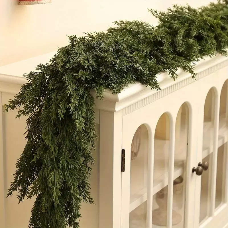 亚马逊新款圣诞藤条花环装饰圣诞仿真藤条柏叶藤条布置现货批发