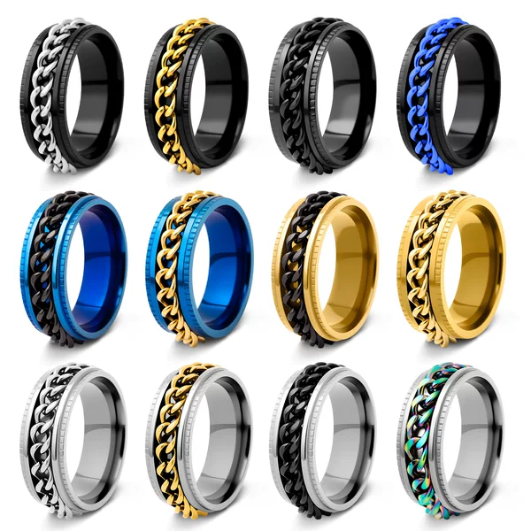 Cross-border hot jewelry men's chain rotating stainless steel decompression ring chain ring optional multi-color collocation