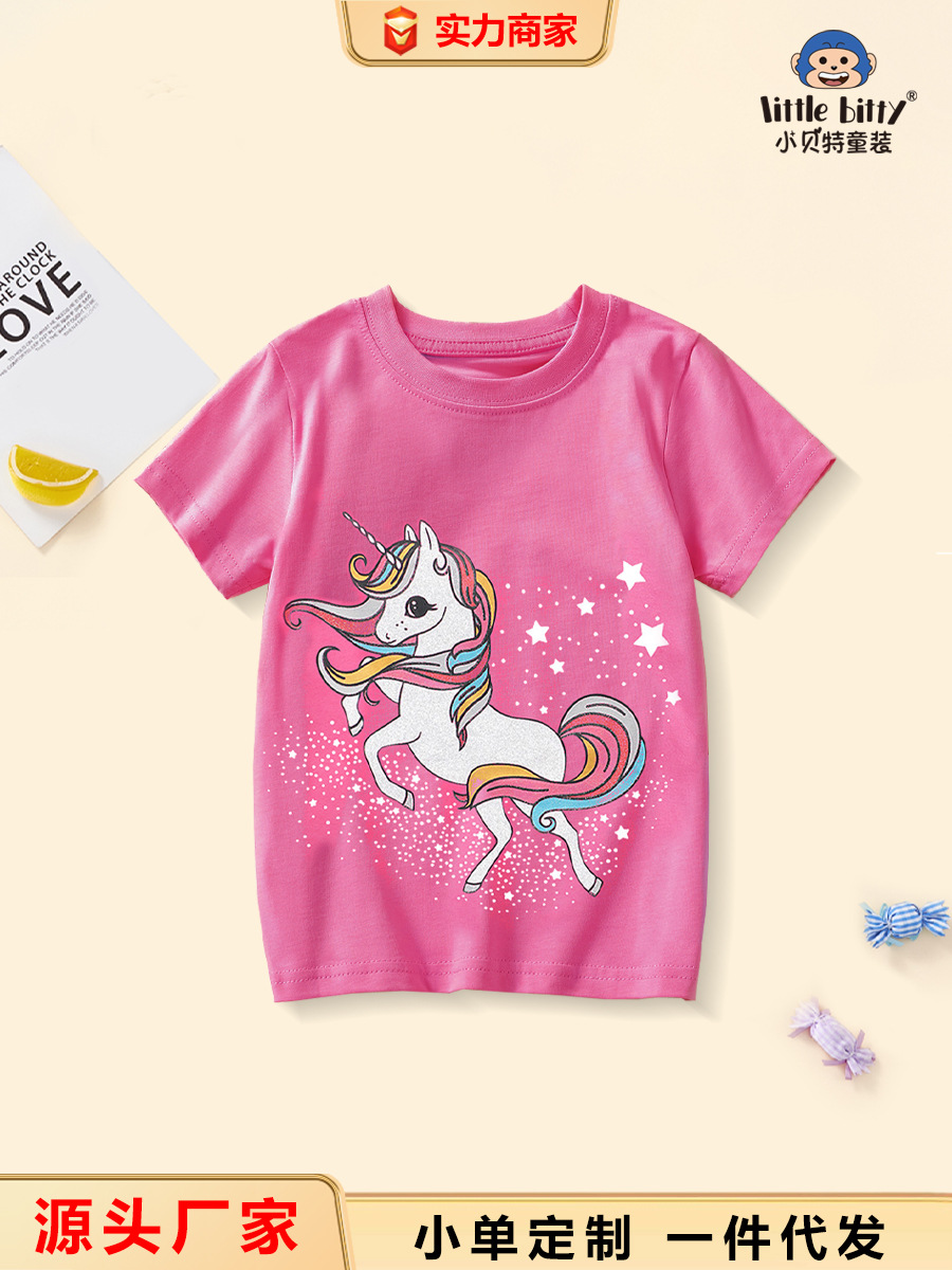 Summer New Children's Short Sleeve Cotton T-shirt Children's Wear Girls Baby Cartoon Animal Unicorn Cute Printed Short Sleeve