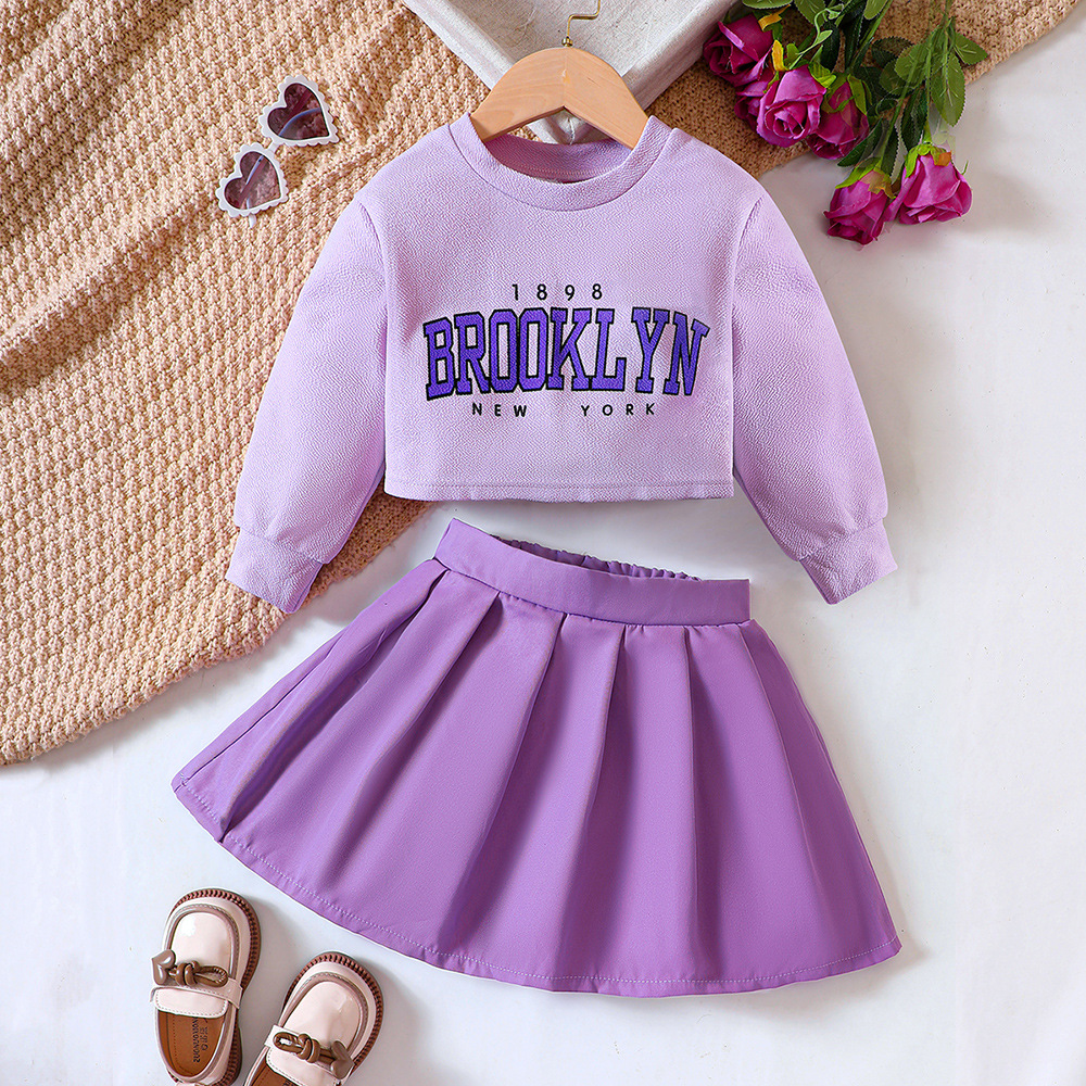 EW children's clothing new product for girls autumn and winter lettered printed hoodie skirt set TZ849-D_voghion.com