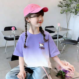 女童多巴胺上衣夏季韩版女孩卡通风洋气T恤儿童休闲渐变色短袖衫