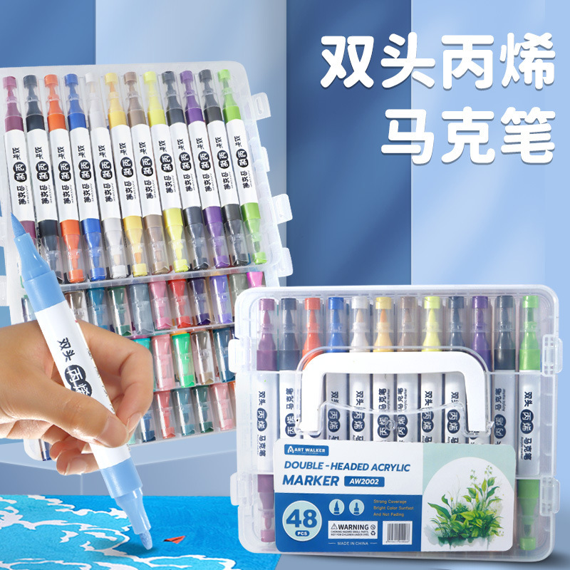 Pluma de marcador de acrílico de doble cabeza en caja de pintura para niños pluma de acuarela de 24 colores marcador impermeable pintura acrílica pluma para colorear