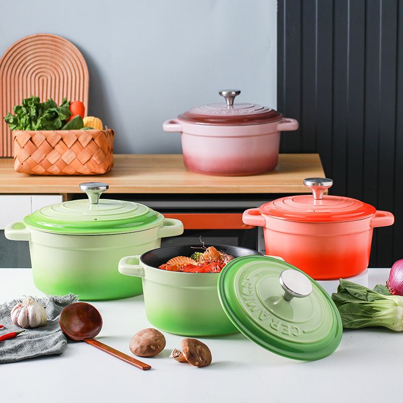 Cool Color Gradient Ceramic Open Flame Stew Pot Casserole Household Gas Soup Pot Non-stick Pot Small Casserole Dry Burning Does Not Crack
