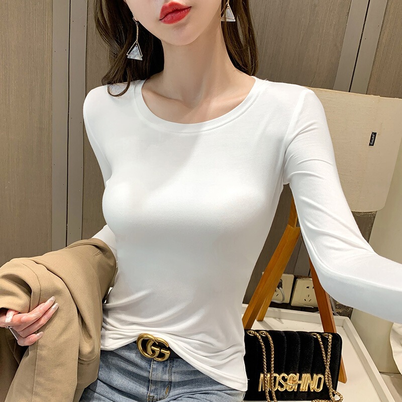 White Long-Sleeved T-Shirt for Women, Slim-Fitting Round Neck, New Autumn and Winter Style, Slim-Fitting Bottoming Shirt for Women White Long-Sleeved T-Shirt for Women, Slim-Fitting Round Neck, New Autumn and Winter Style, Slim-Fitting Bottoming Shirt for Women