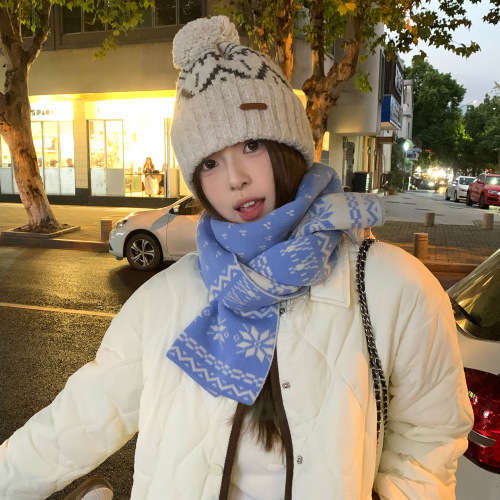Aesthetic Snowflake Double-Sided Knitted Scarf for Women - Winter New Arrival Korean Style Advanced Feel Thick Warm Scarf for Cold Wave Protection