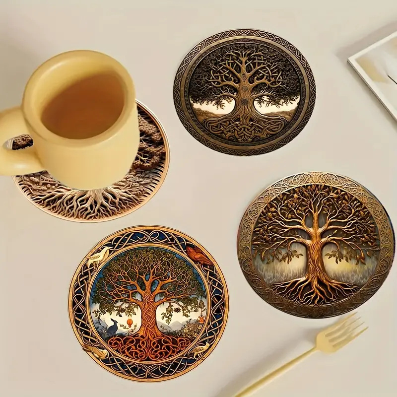 8 piezas de almohadilla de aislamiento térmico almohadilla de tazas de mesa a prueba de quemaduras almohadilla de tazas de madera de la vida almohadilla de bebidas almohadilla de comedor antideslizante