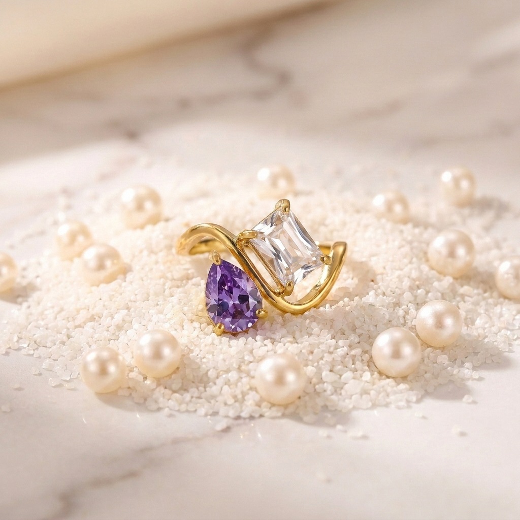 12 Birthstone Ring Replaceable Colored Gemstone Ring Luxury Titanium Steel Gold Plated Ring Women