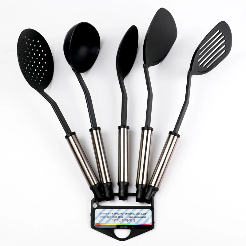 Новый нейлоновой кухонной утвари 6 шт. Комплект из нержавеющей стали ручка круглая труба из нержавеющей стали антипригарный горшок для приготовления посуды набор