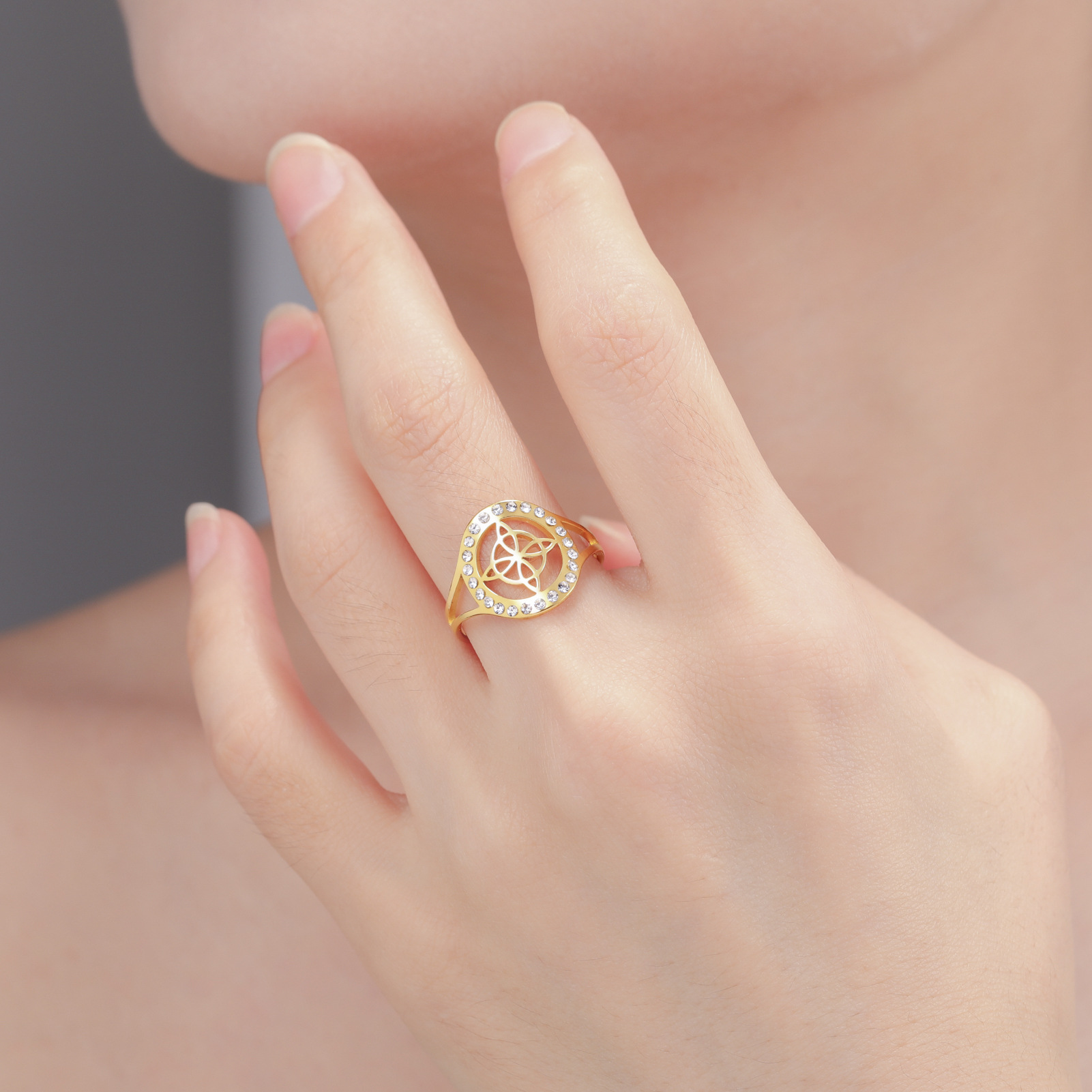 7g Weight Zircon Inlay Material Open Rings Classification Adjustable Ring Size 1 Pair Quantity Daily Occasion 304 Stainless Steel Material Witches Knot Pattern Unisex Gender Plating, Hollow Out, Inlay Design Simple Style Style Wholesale Jewelry Simple Style Witches Knot 304 Stainless Steel Zircon Plating Hollow Out Inlay Open Rings 9