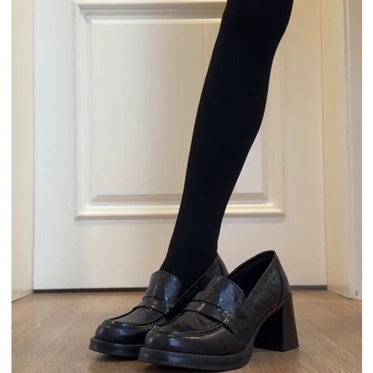 Ready-Made Version ~ College Style Thick High Heels Showing Long Legs, Shallow Mouth Flats for Small People, Versatile Women's Loafers for Summer Outerwear