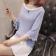 Ice Silk Knitted Shirt Women's Summer New Loose Short Base Shirt Seven-Sleeve T-Shirt Fir Crewneck Soft Girl's Top for Women
