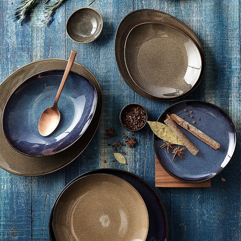 Hotel transfronterizo LZ LCCang Xinjiang hueso de platos azules coloridos lujosos platos de arroz de estilo americano tetera casera tazas de té