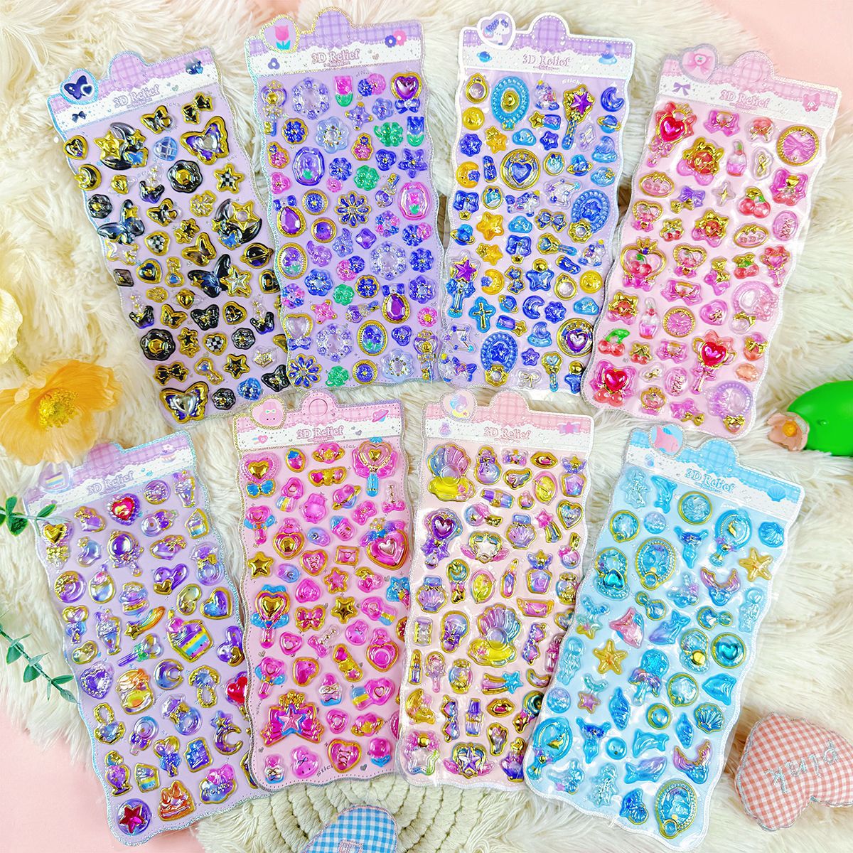 Embalaje exquisito estampado punto taladro sólido pegatinas de dibujos animados para niños decoración diy	Creativo 3D estereotipo en relieve stickers
