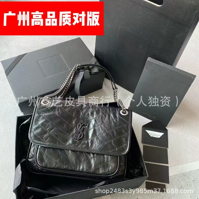 Guangzhou High-Quality Genuine Leather Niki Yangshulin Oil Wax Wrinkled Hobo Bag Single Shoulder Crossbody Messenger Chain Underarm Bag Guangzhou High-Quality Genuine Leather Niki Yangshulin Oil Wax Wrinkled Hobo Bag Single Shoulder Crossbody Messenger Chain Underarm Bag