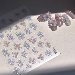 New Tomoni Jelly Manicure Stickers Ice Transparent Nail Stickers Stationery Mobile Phone Case Cut Men's Ice Crystal Four-Petal Flower Full Stickers