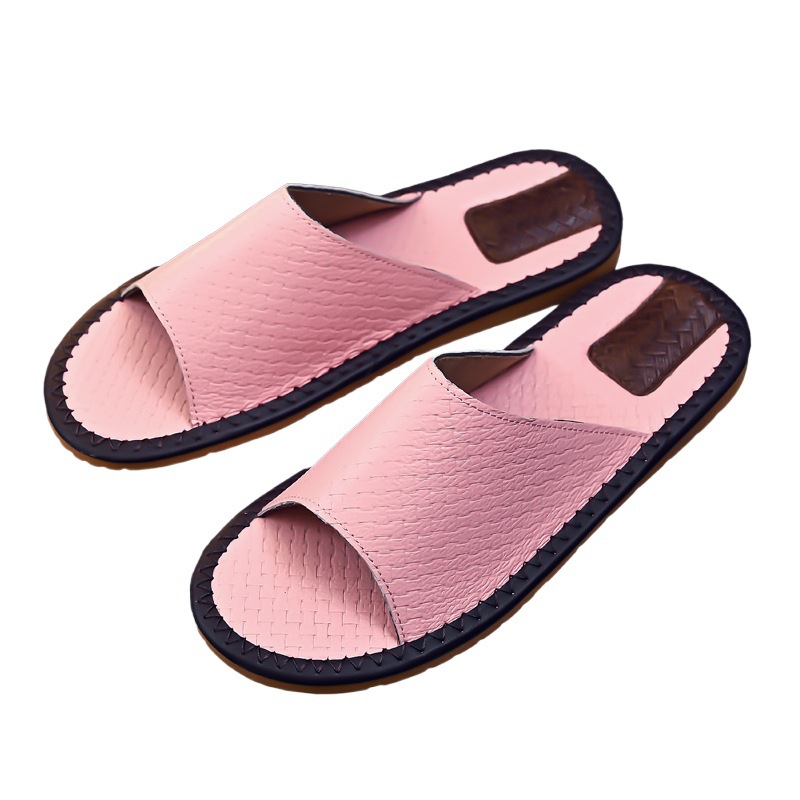 Sandals Genuine Leather Home Indoor Couple Men and Women Soft Bottom Wooden Floor Home Non-Slip Cowhide Slippers Summer