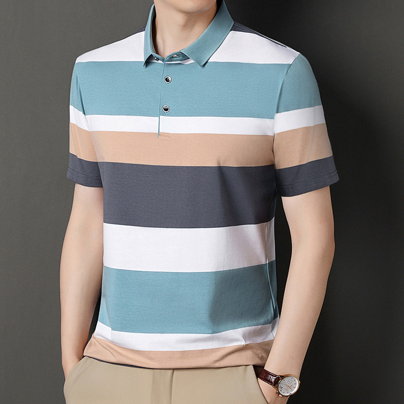 2026 Summer Trendy Fashion Versatile Short-Sleeve Striped T-Shirt Thin Business Lapel Men's Polo Shirt 2026 Summer Trendy Fashion Versatile Short-Sleeve Striped T-Shirt Thin Business Lapel Men's Polo Shirt