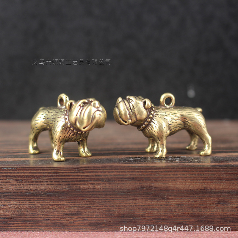 Brass Zodiac Dog French Bulldog Men's and Women's Necklace Small Pendant Pug Portable Trinket Car Keychain Pendant