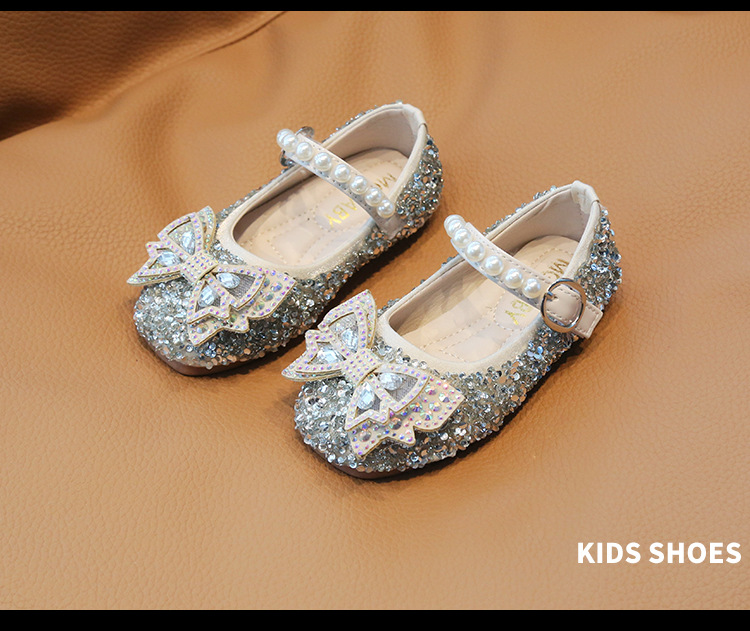 Chaussures princesse en cristal pour filles, édition coréenne, printemps et automne, avec nœud pour bébé, unique, mode, diamant brillant, 2024_voghion.com