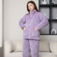 冬天睡衣女冬加厚冬季女士夹棉睡衣套装珊瑚绒水貂绒夹棉家居服