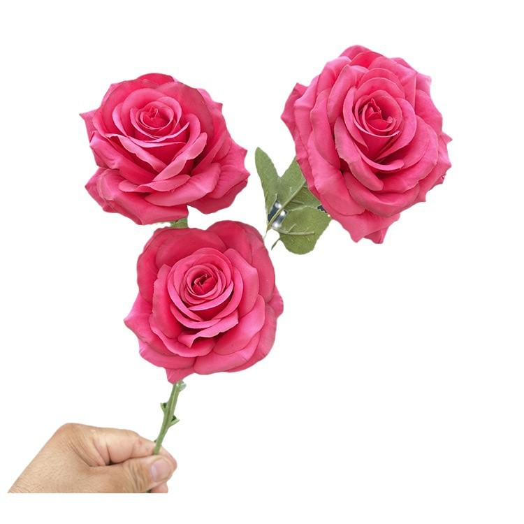3-cabeza belleza Rosa flor artificial boda salón decoración flor falsa al por mayor